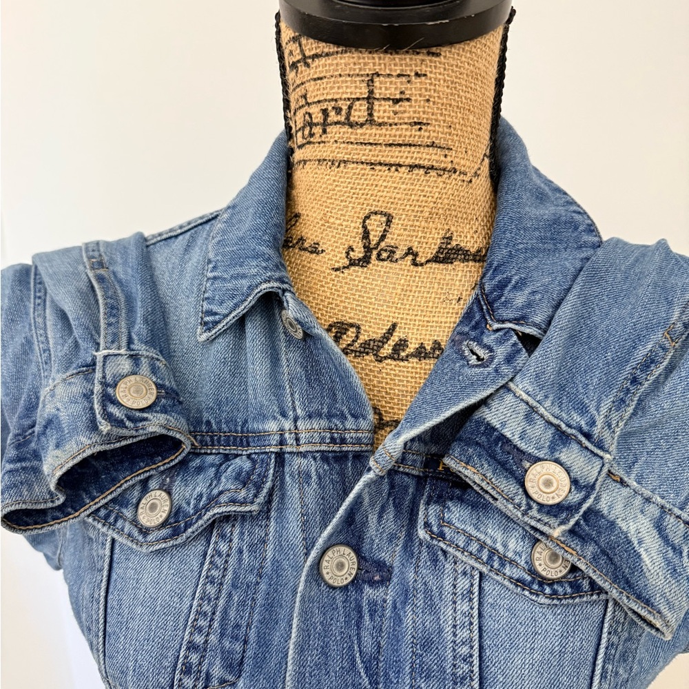 Ralph Lauren POLO Signature Logo Trucker Jean Jacket Size 16 Junior - Picture 12 of 16